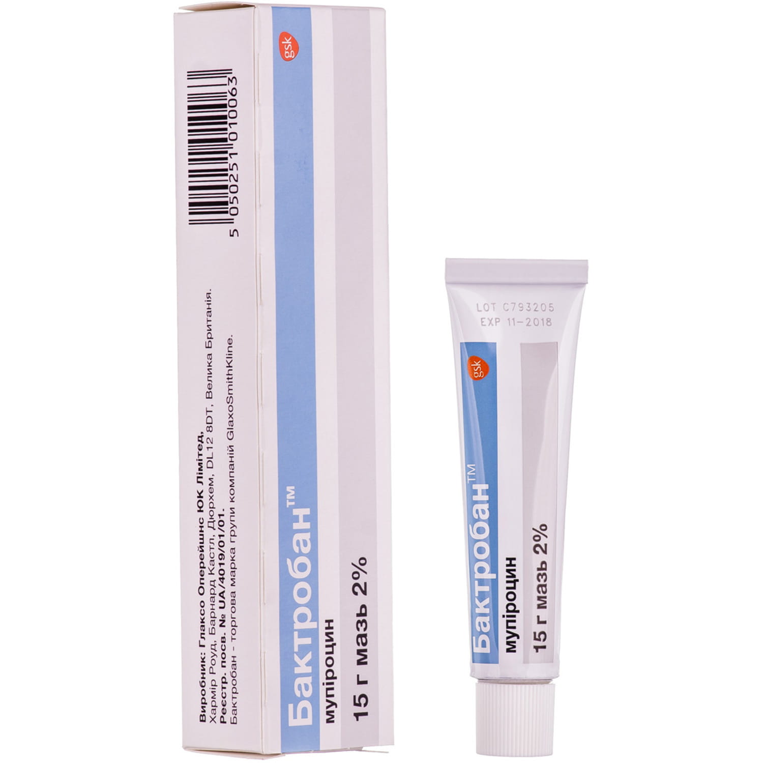 БАКТРОБАН™ мазь 2 % по 15 г у тубі; по 1 тубі в картонній коробці